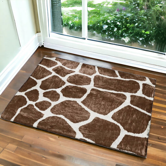 2' X 3' Brown and Ivory Animal Print Handmade Non Skid Area Rug - 48.0" (L) x 72.0" (W) x 0.5" (H)