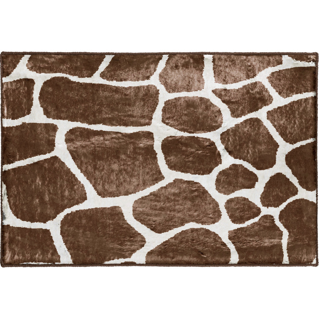 2' X 3' Brown and Ivory Animal Print Handmade Non Skid Area Rug - 48.0" (L) x 72.0" (W) x 0.5" (H)