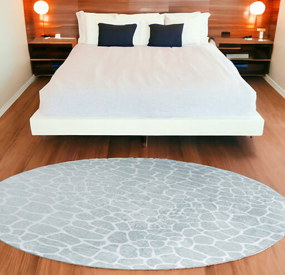 8' Gray and Ivory Round Animal Print Handmade Non Skid Area Rug - 96.0" (H) x 96.0" (W) x 0.86" (D)