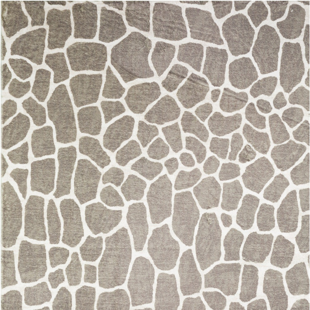 8' X 8' Beige Round Giraffe Print Shag Handmade Non Skid Area Rug