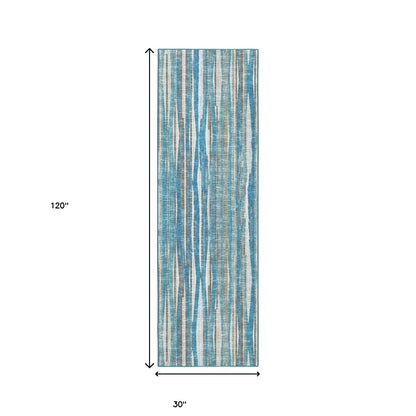 3' X 10' Blue Ombre Tufted Runner Rug