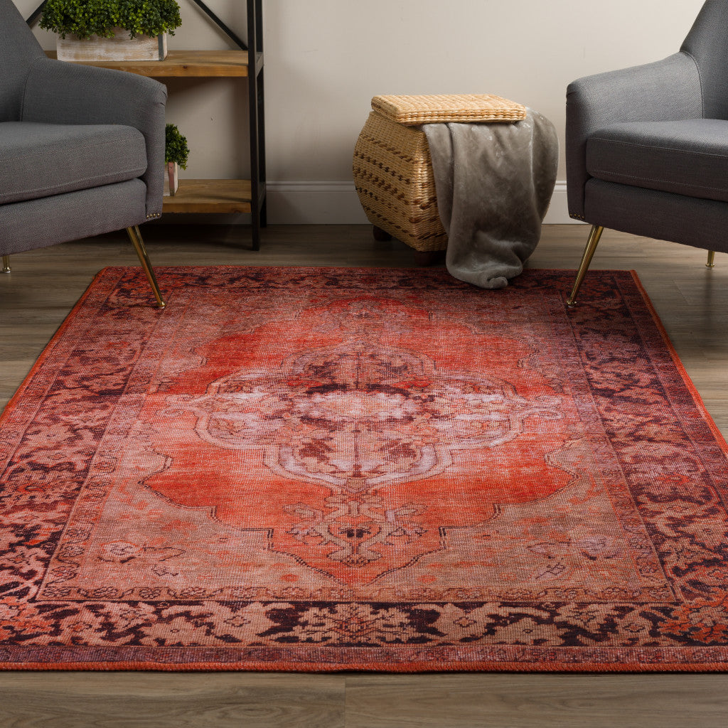 3' X 5' Red Oriental Distressed Non Skid Area Rug