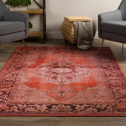 3' X 5' Red Oriental Distressed Non Skid Area Rug