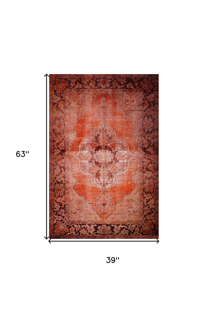 3' X 5' Red Oriental Distressed Non Skid Area Rug