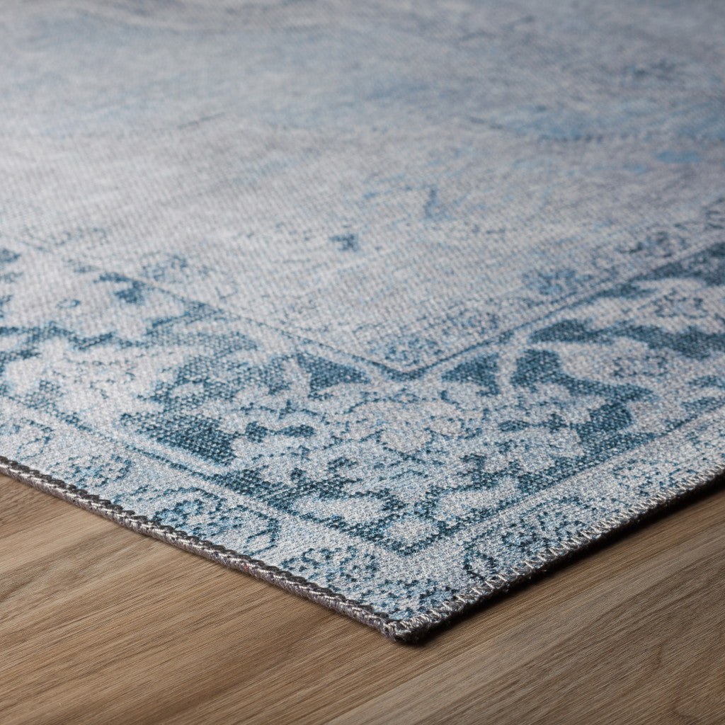 3' X 5' Blue Oriental Distressed Non Skid Area Rug