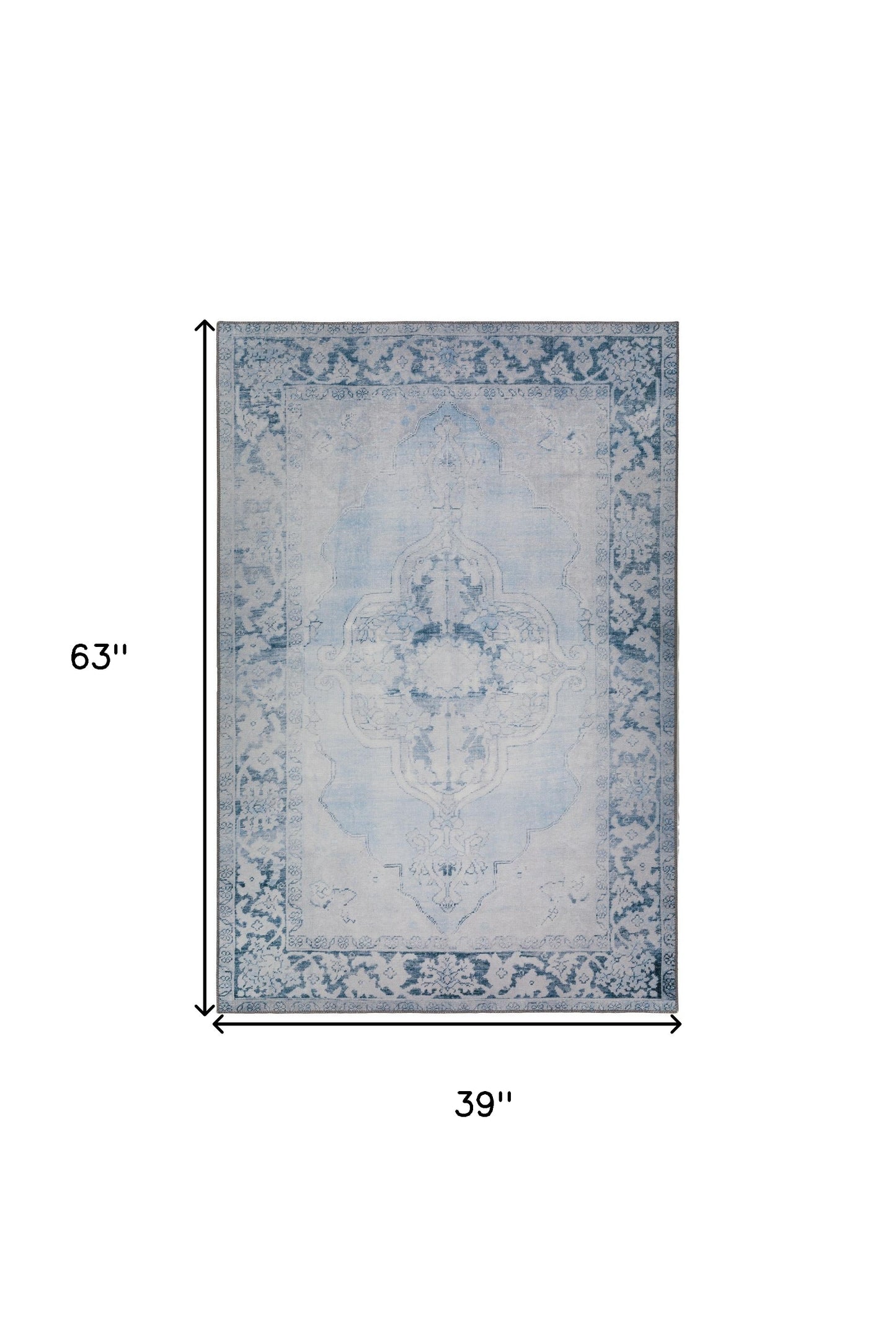 3' X 5' Blue Oriental Distressed Non Skid Area Rug