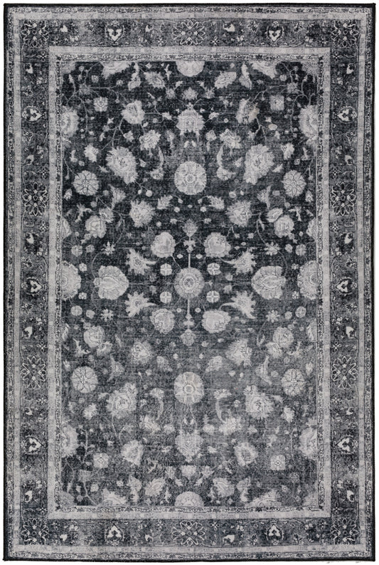 3' X 5' Black Oriental Distressed Non Skid Area Rug