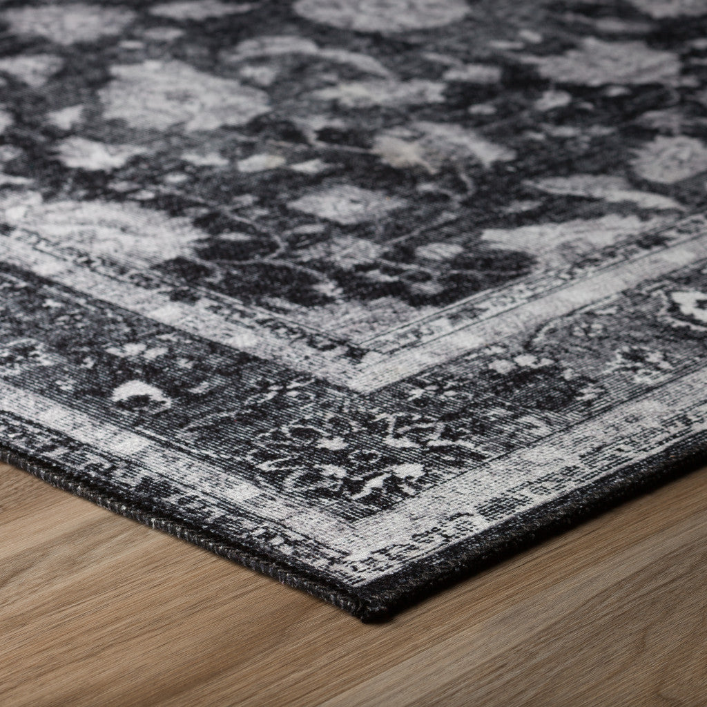 3' X 5' Black Oriental Distressed Non Skid Area Rug