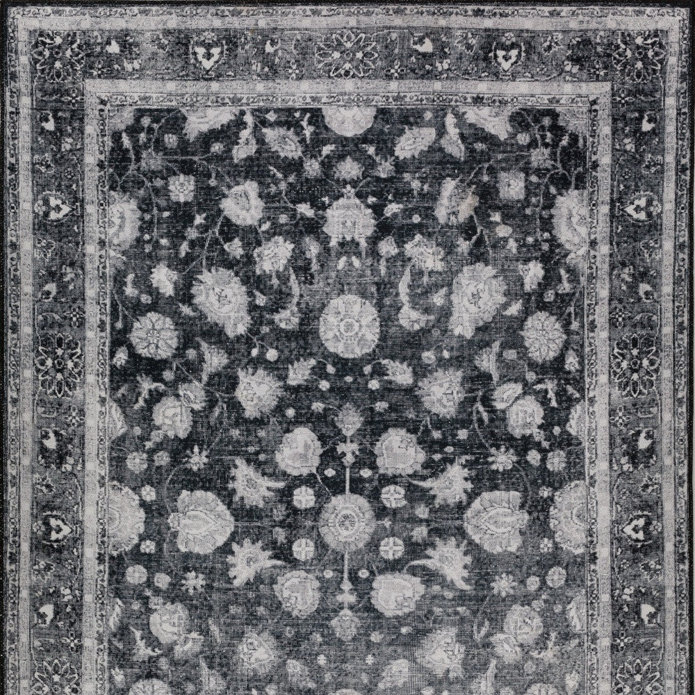 3' X 5' Black Oriental Distressed Non Skid Area Rug