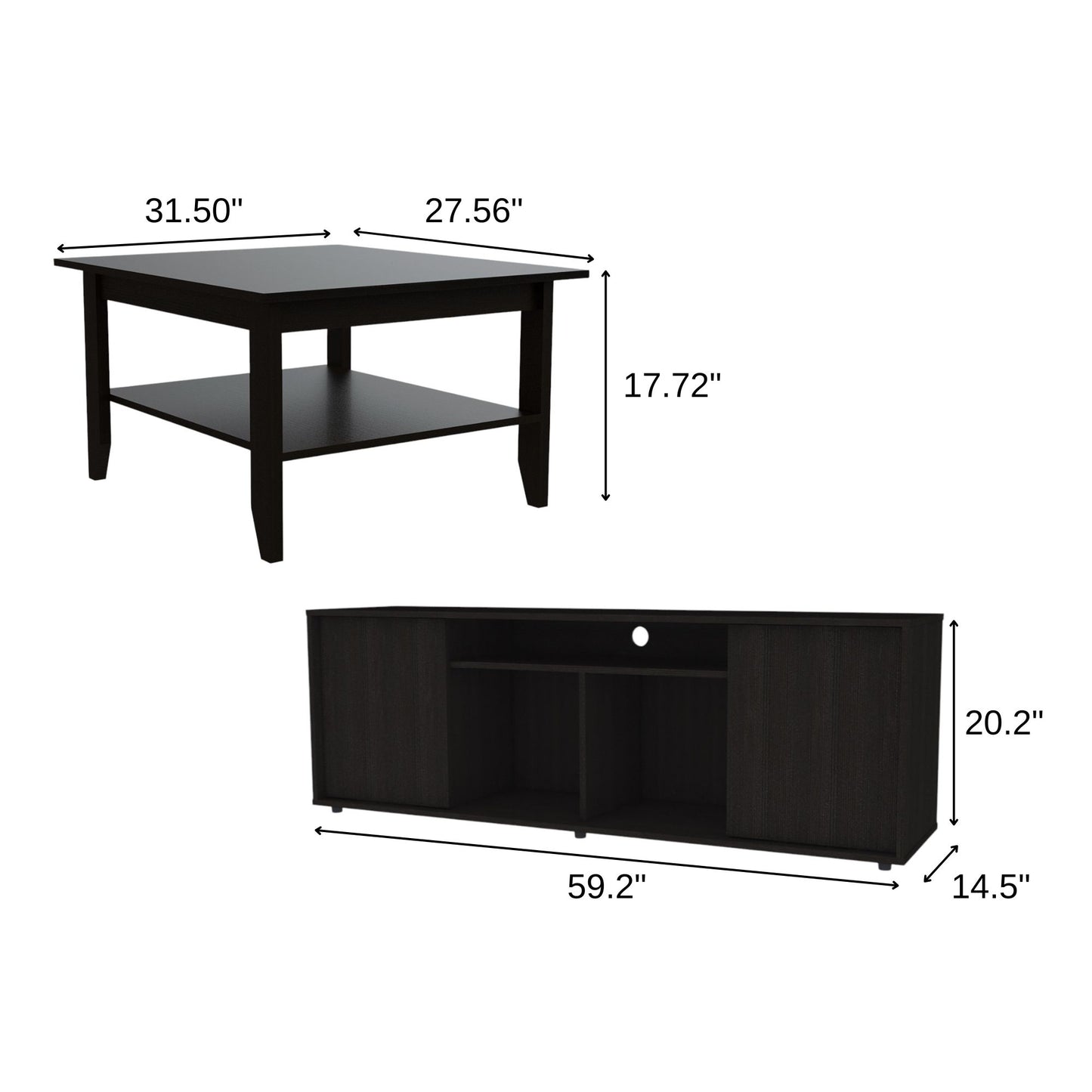 59" Black Open shelving TV Stand and Coffee Table