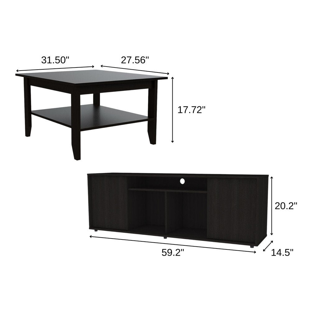 59" Black Open shelving TV Stand and Coffee Table HomeRoots