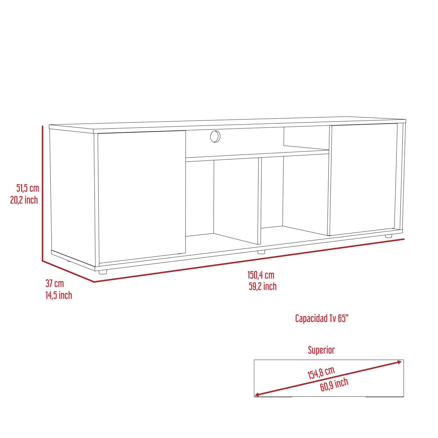 59" Black Open shelving TV Stand and Coffee Table