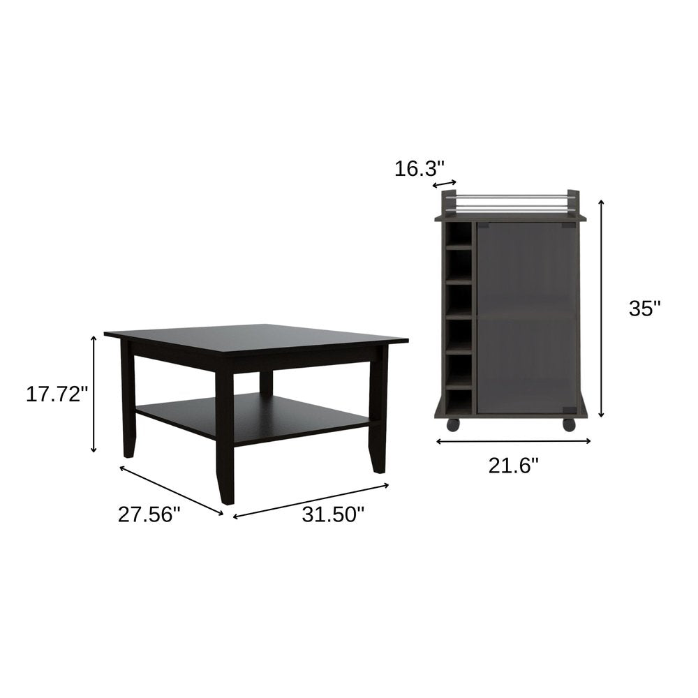 22" Brown and Black Open shelving Bar Cart and Coffee Table HomeRoots