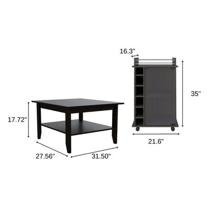 22" Brown and Black Open shelving Bar Cart and Coffee Table HomeRoots