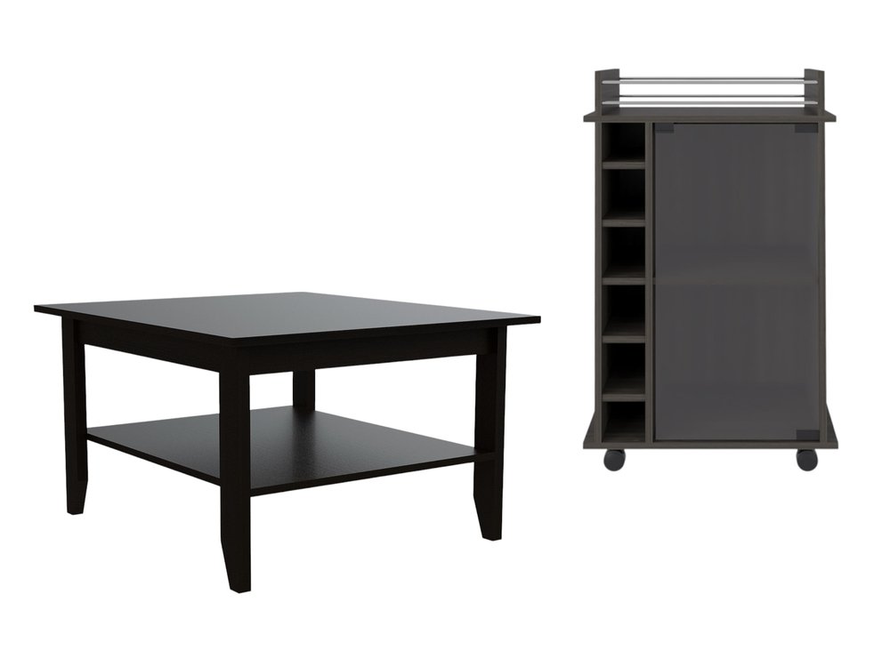 22" Brown and Black Open shelving Bar Cart and Coffee Table HomeRoots