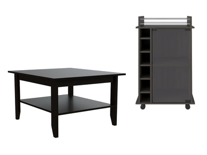 22" Brown and Black Open shelving Bar Cart and Coffee Table HomeRoots