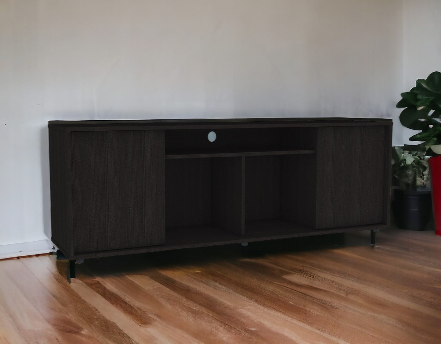 59" Brown and Black Cabinet Enclosed Storage TV Stand