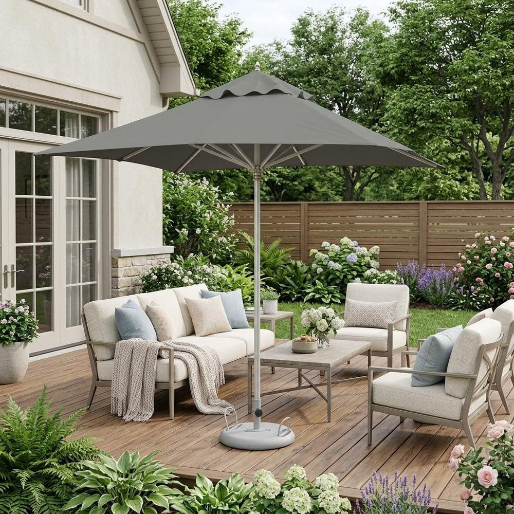 8' Charcoal Polyester Square Market Patio Umbrella HomeRoots