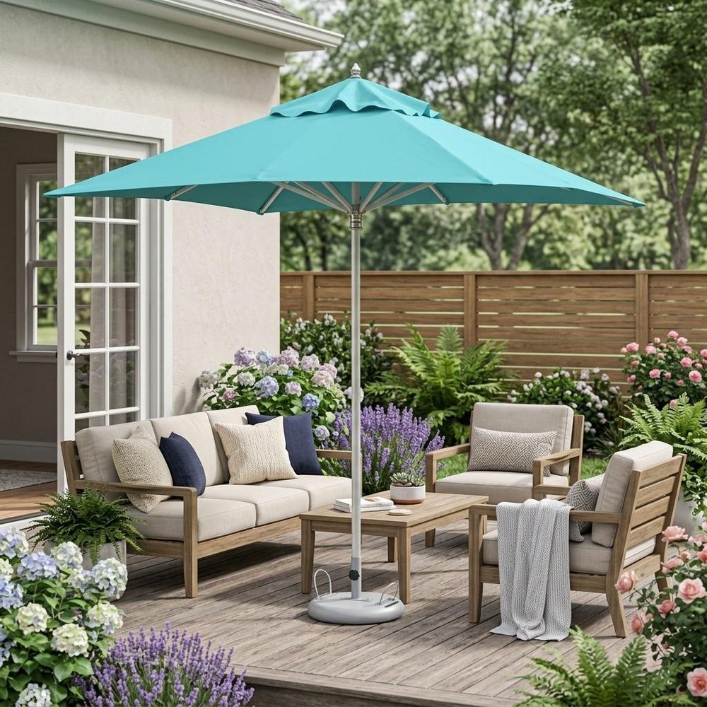 8' Aqua Polyester Square Market Patio Umbrella HomeRoots