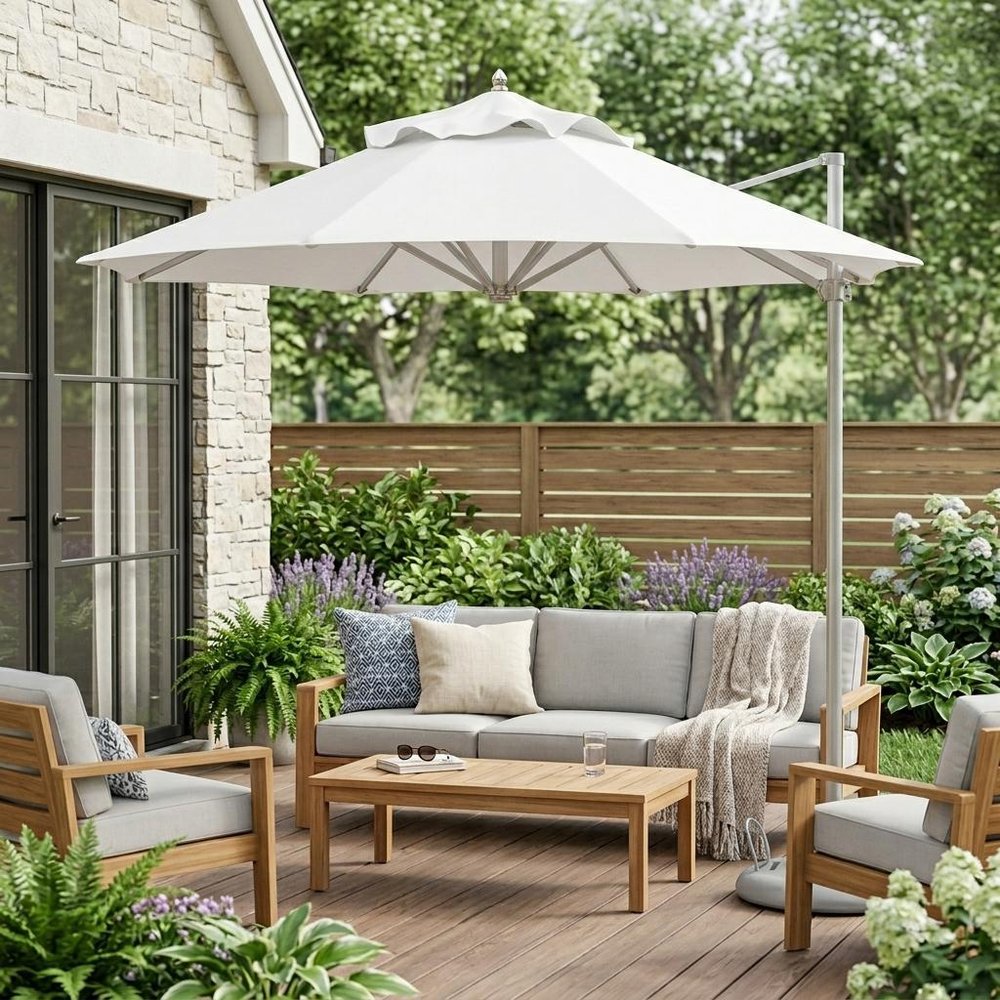 10' White Polyester Round Market Patio Umbrella HomeRoots