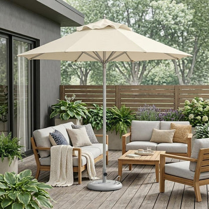 10' Ecru Polyester Round Tilt Cantilever Patio Umbrella with Stand HomeRoots
