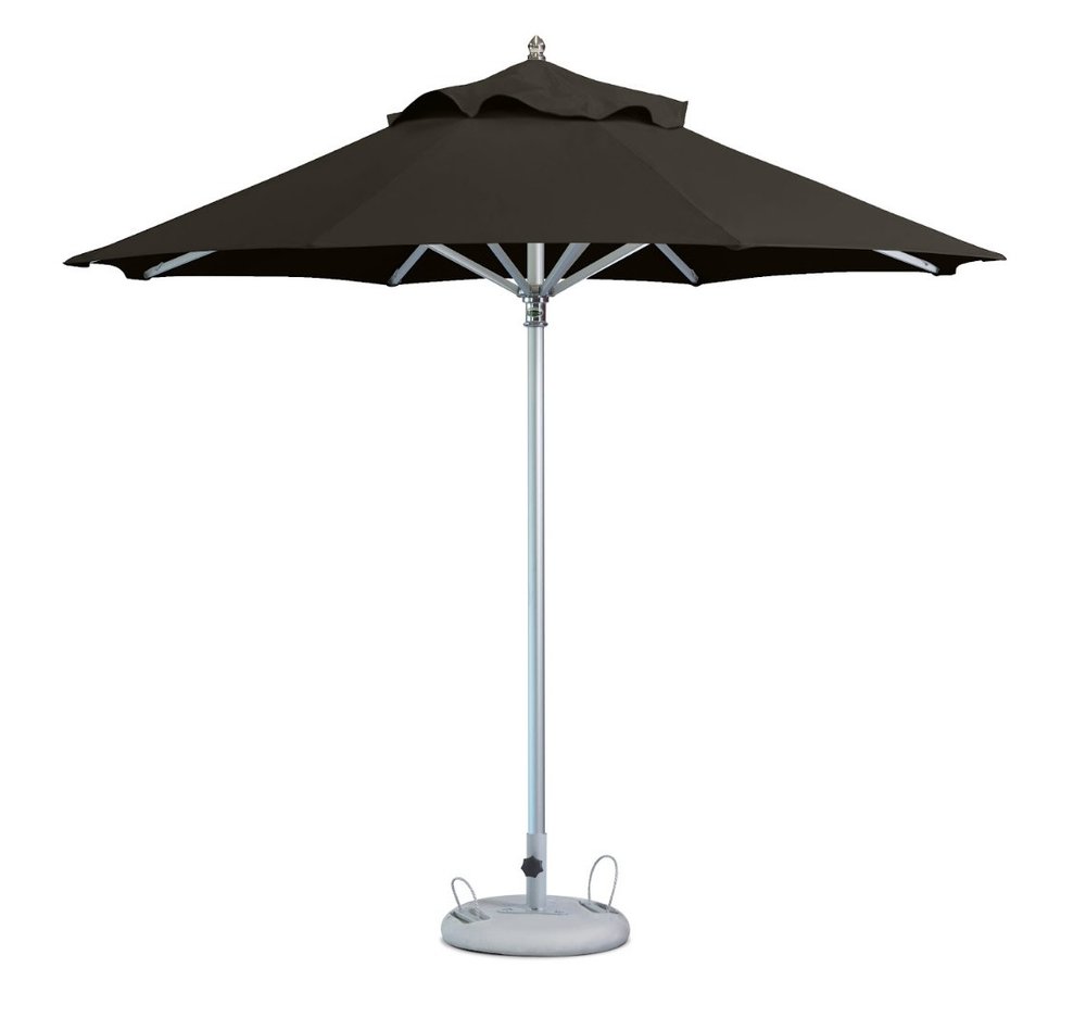 102" Black Polyester Round Market Patio Umbrella with Stand HomeRoots