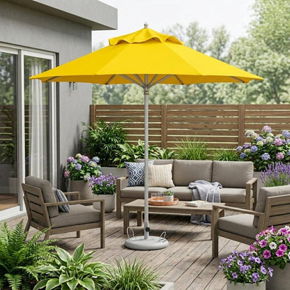 10' Yellow Polyester Round Tilt Cantilever Patio Umbrella with Stand HomeRoots