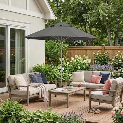 13' Charcoal Polyester Round Tilt Cantilever Patio Umbrella with Stand HomeRoots