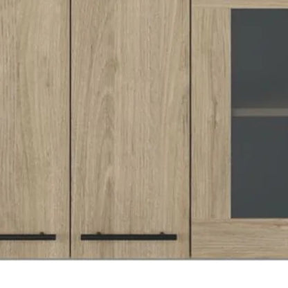 24" Gray and Natural Wood Wall Mounted Kitchen Cabinet With Three Doors HomeRoots