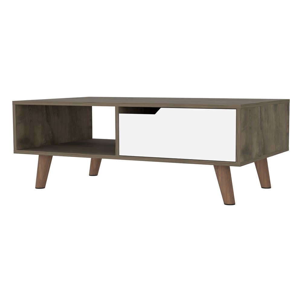 40" Natural And Dark Brown And White Wood Rectangular Coffee Table With Shelf HomeRoots