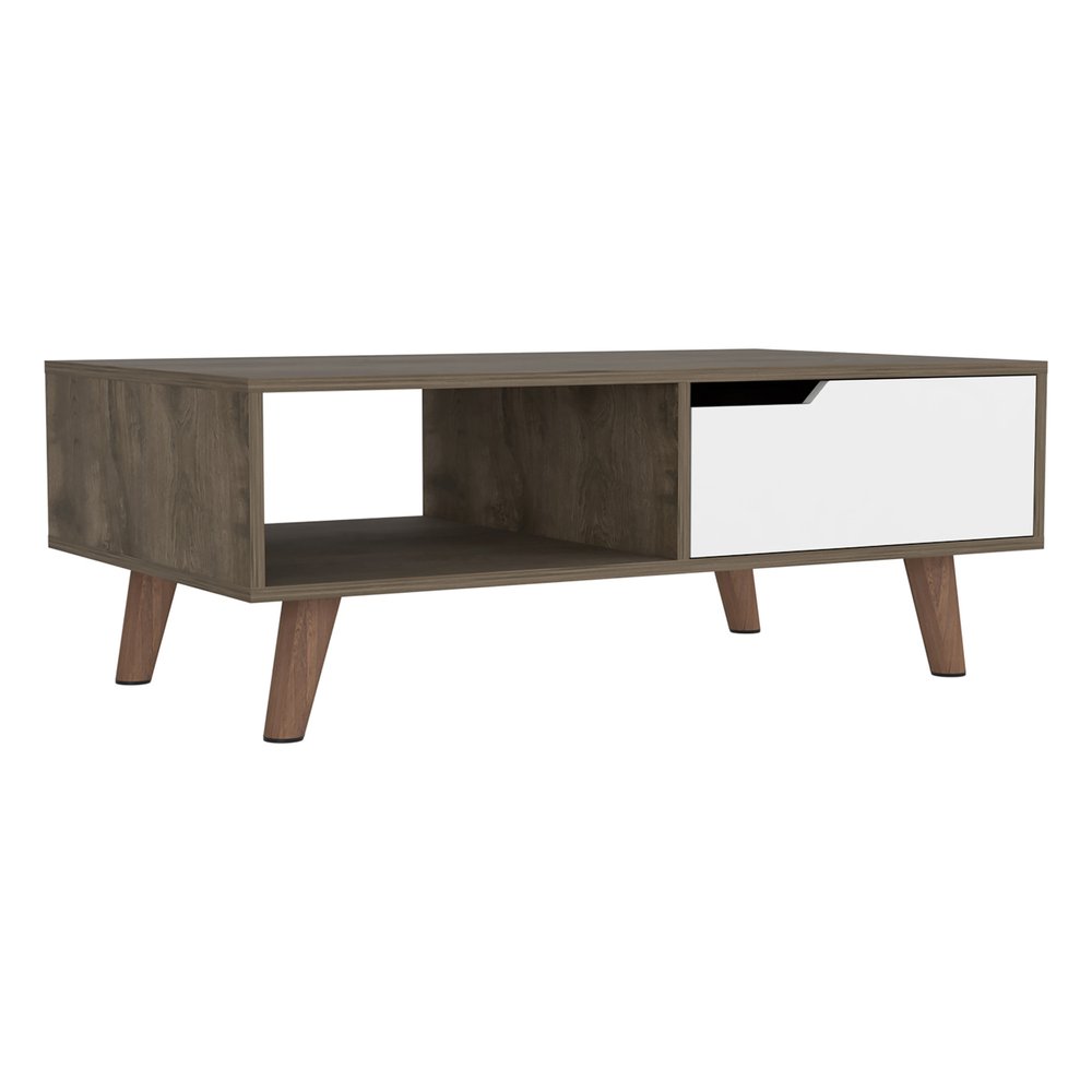 40" Natural And Dark Brown And White Wood Rectangular Coffee Table With Shelf HomeRoots