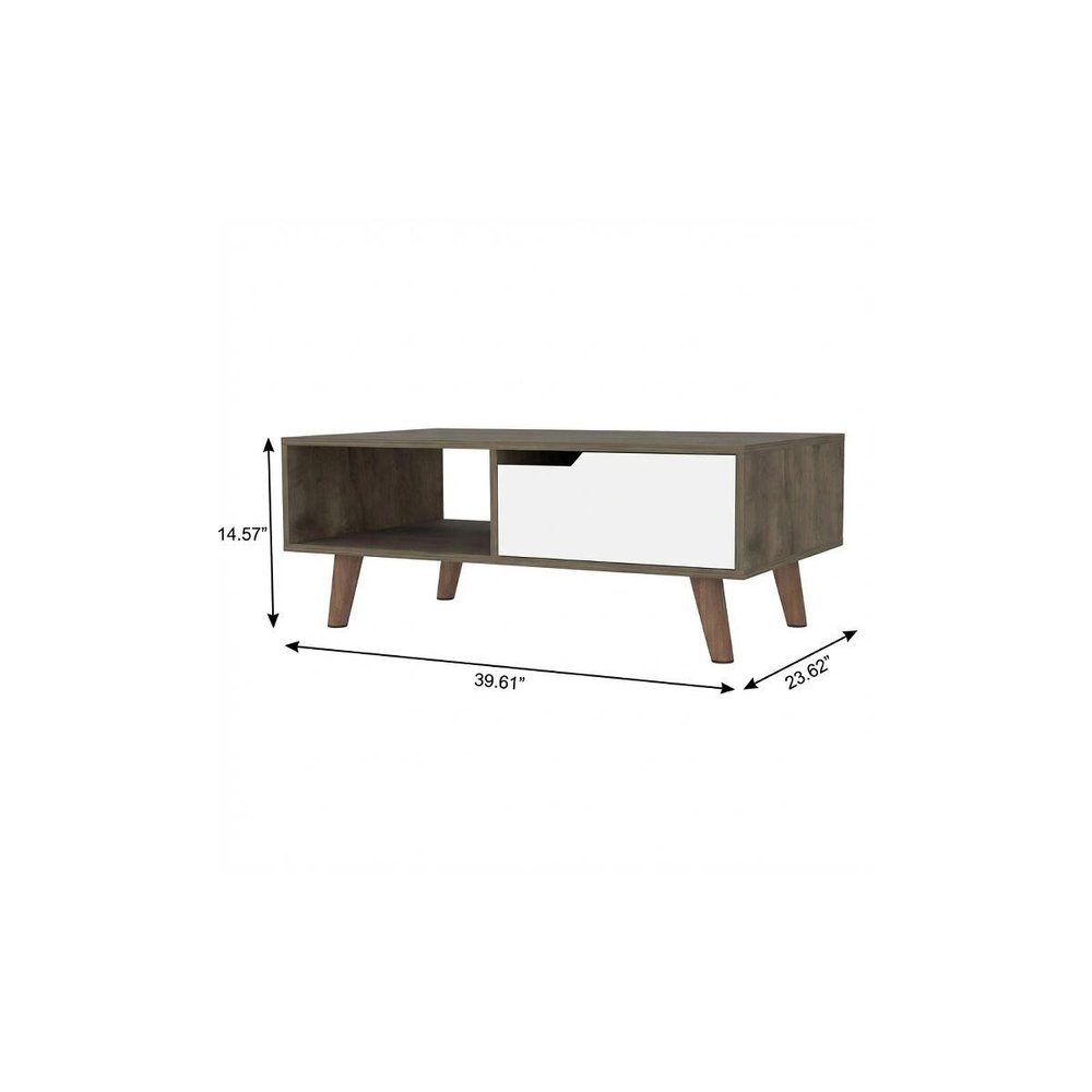 40" Natural And Dark Brown And White Wood Rectangular Coffee Table With Shelf HomeRoots