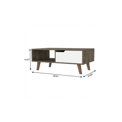 40" Natural And Dark Brown And White Wood Rectangular Coffee Table With Shelf HomeRoots