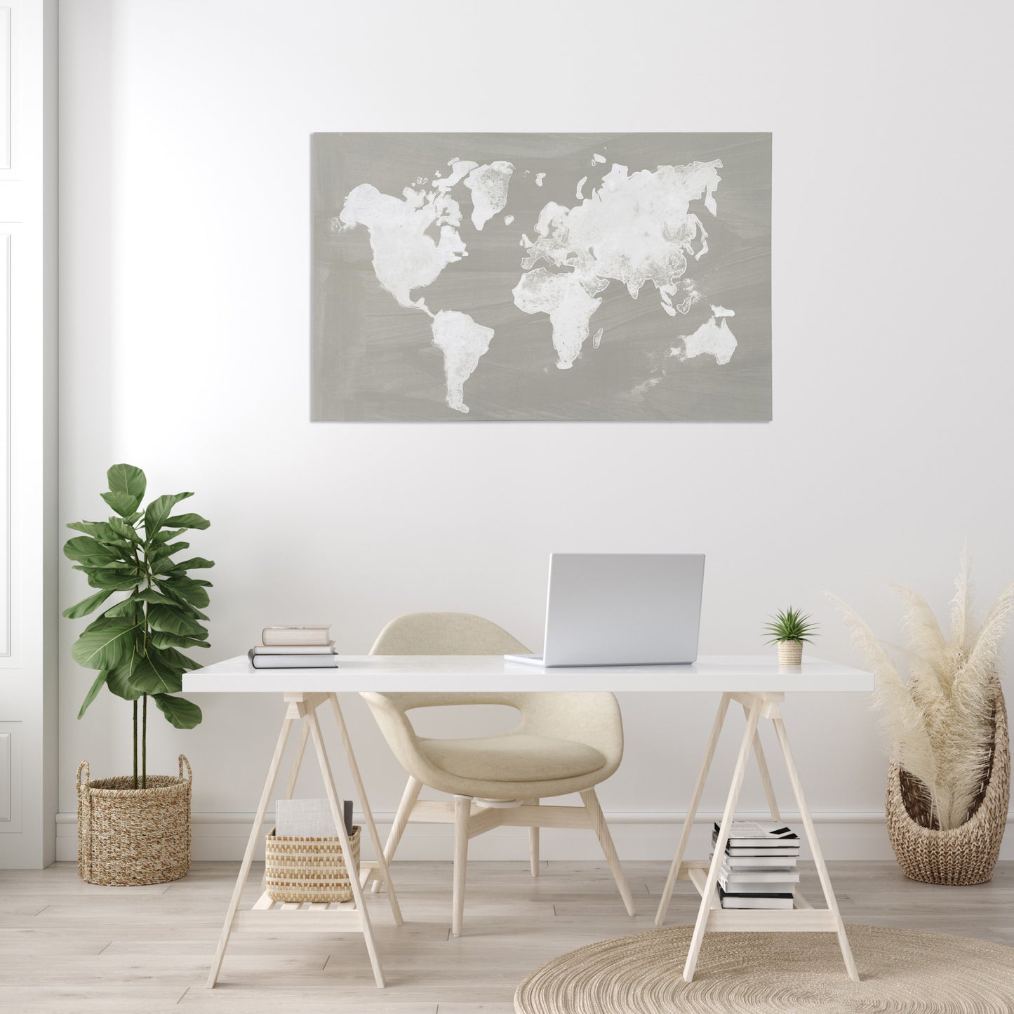 The World In Neutral Wrapped Canvas Painting Wall Art