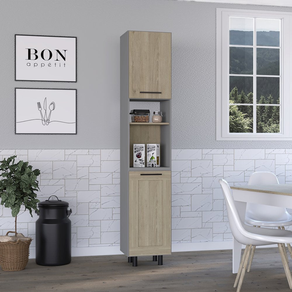 82" Gray And Oak Wood Pantry Or Storage Closet HomeRoots