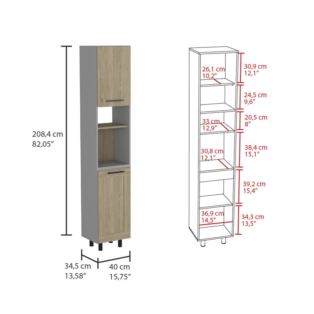 82" Gray And Oak Wood Pantry Or Storage Closet HomeRoots
