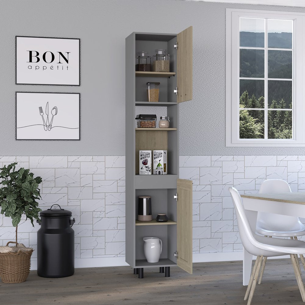 82" Gray And Oak Wood Pantry Or Storage Closet HomeRoots