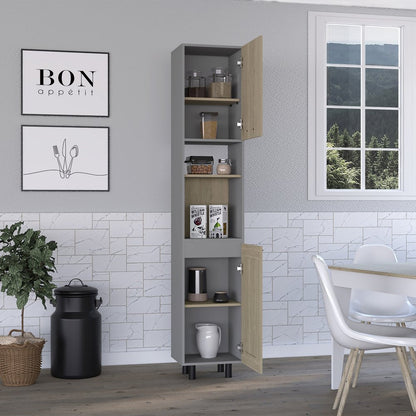 82" Gray And Oak Wood Pantry Or Storage Closet HomeRoots