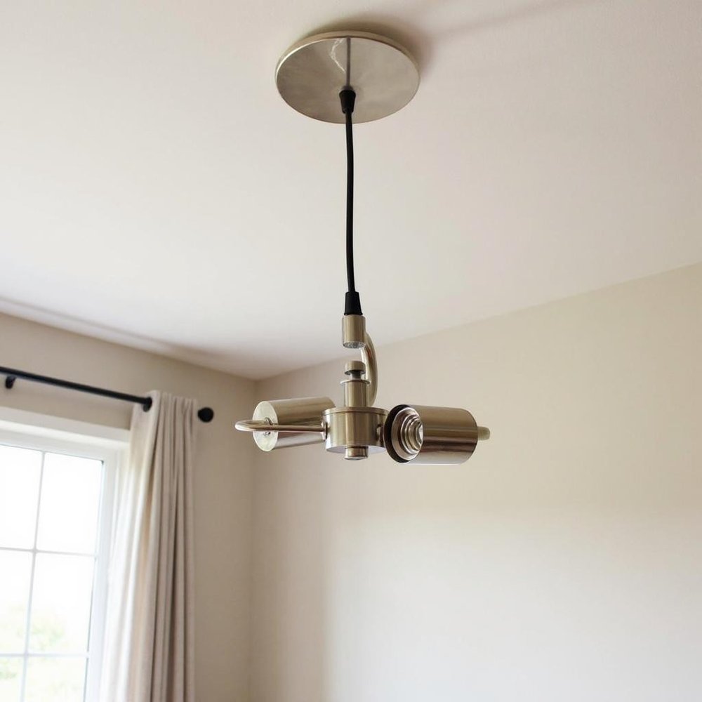 Brass Bulb Two Light Metal Chandelier — view 5