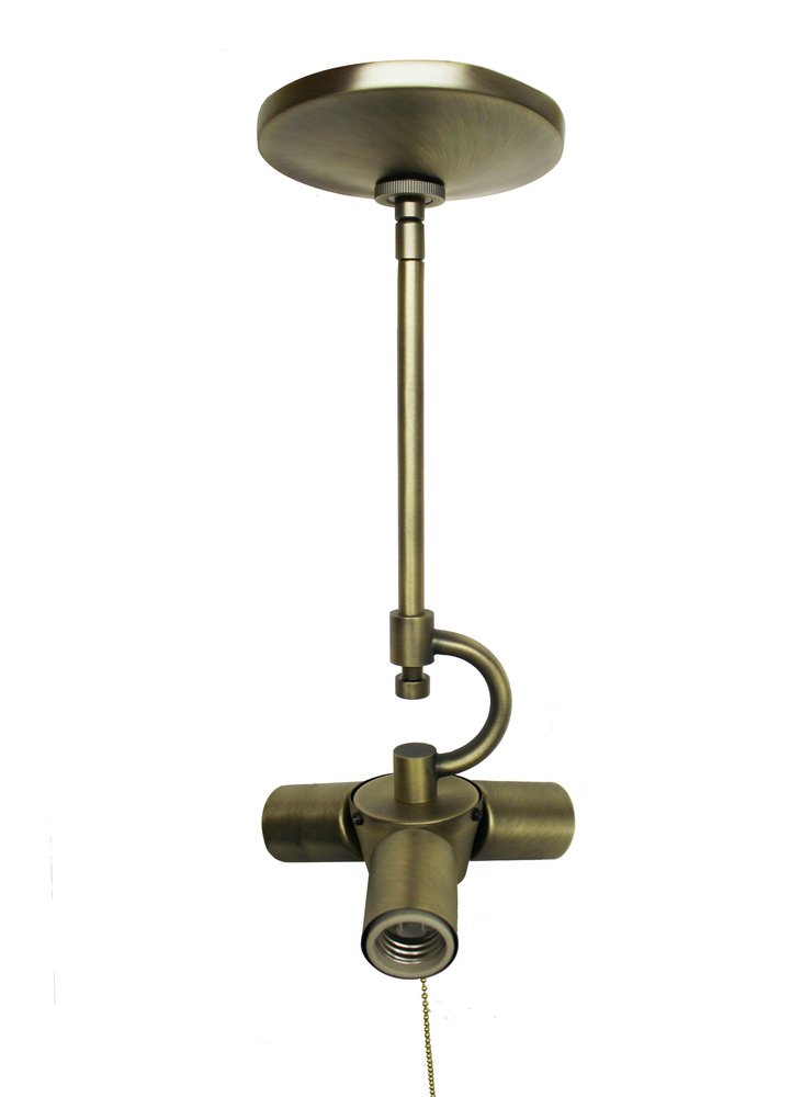 Antiqued Brass Bulb Three Light Metal Chandelier — view 1