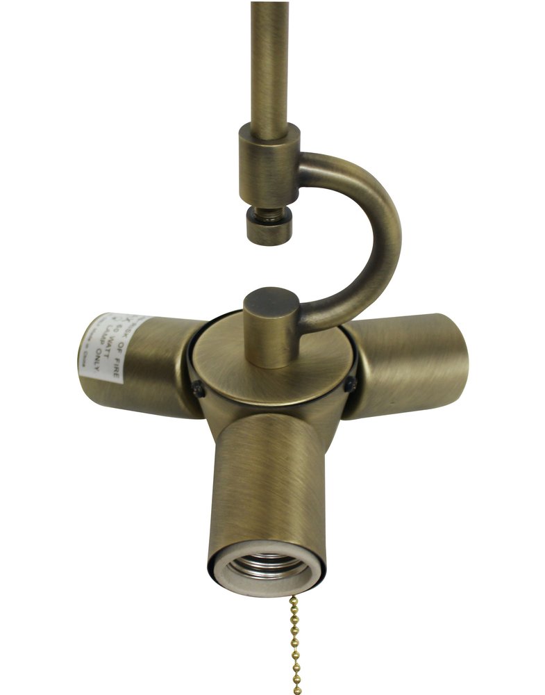 Antiqued Brass Bulb Three Light Metal Chandelier — view 2