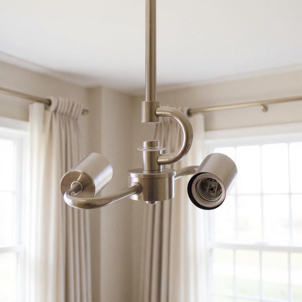 Nickel Bulb Two Light Metal Chandelier — view 4