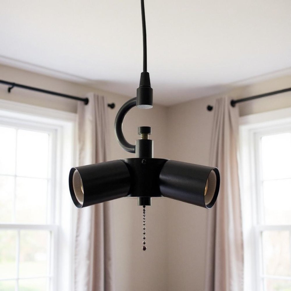 Black Bulb Three Light Metal Chandelier — view 5