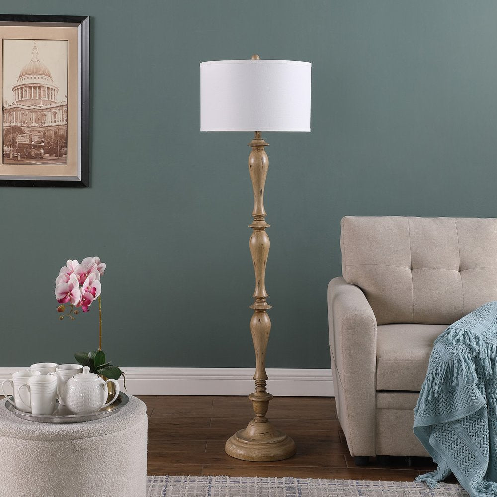 62" Brown And White Polyresin Floor Lamp With White Fabric Shade HomeRoots