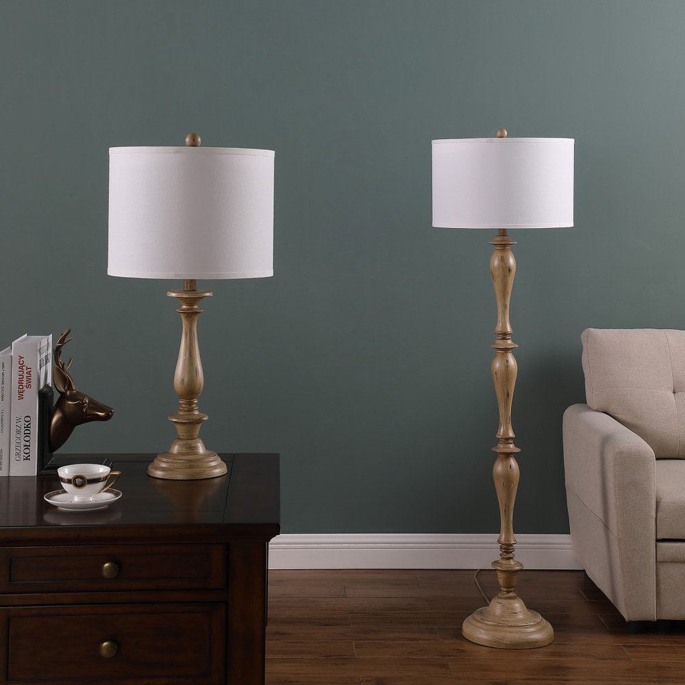 62" Brown And White Polyresin Floor Lamp With White Fabric Shade HomeRoots