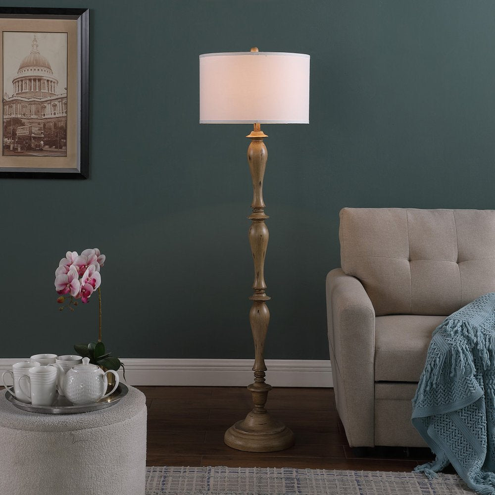 62" Brown And White Polyresin Floor Lamp With White Fabric Shade HomeRoots
