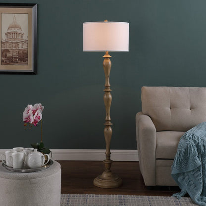 62" Brown And White Polyresin Floor Lamp With White Fabric Shade HomeRoots