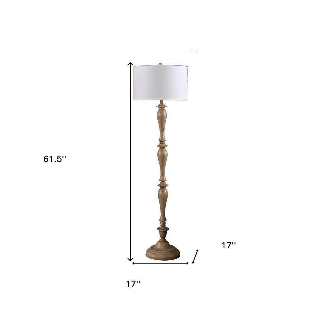 62" Brown And White Polyresin Floor Lamp With White Fabric Shade — view 4