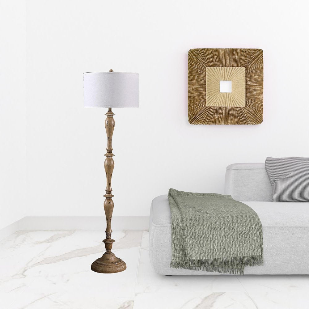 62" Brown And White Polyresin Floor Lamp With White Fabric Shade HomeRoots