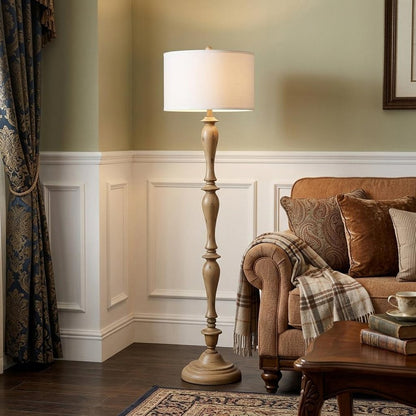 62" Brown And White Polyresin Floor Lamp With White Fabric Shade HomeRoots